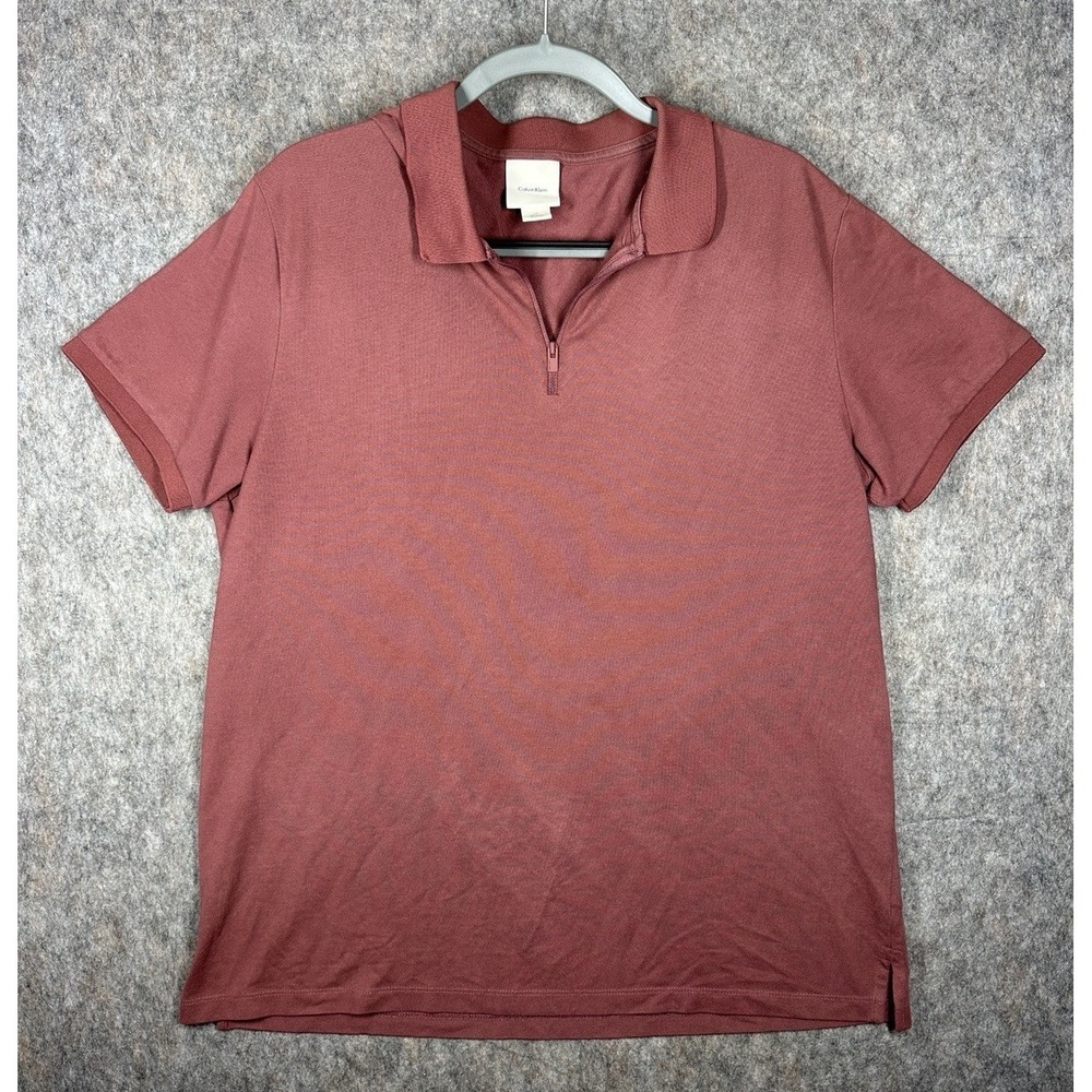 Calvin‎ Klein Classic Fit Zip Polo Shirt Men's Large Maroon Red Short Sleeve